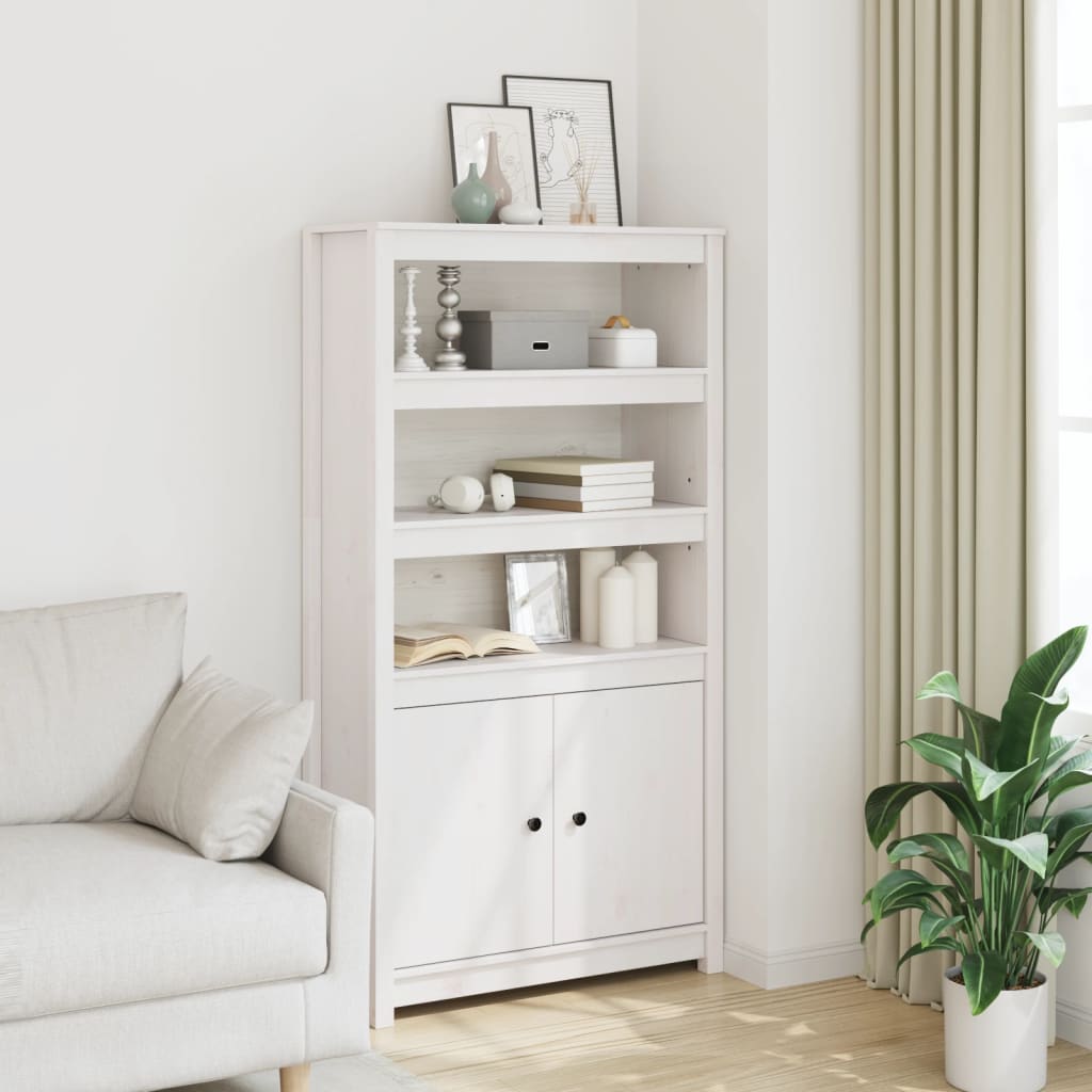 Aparador alto 80x35x154 cm madeira de pinho maciça branco