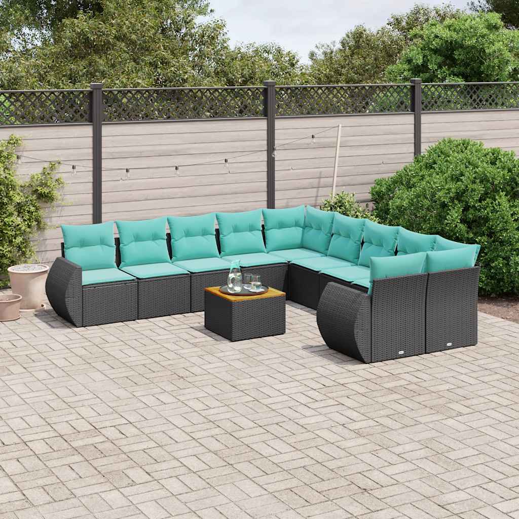 Conjunto de sofá de jardim com 11 peças e almofadas em rattan sintético preto