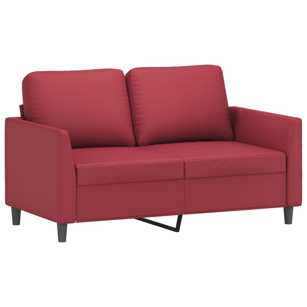 2 Pcs conjunto sofás c/ almofadões couro artif. vermelho tinto