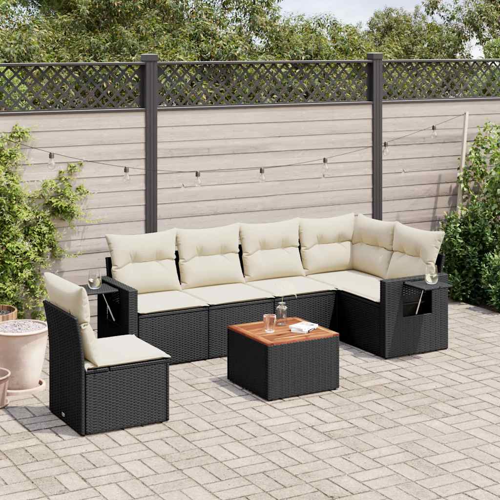 7 Pcs conjunto de sofás p/ jardim c/ almofadões vime PE preto