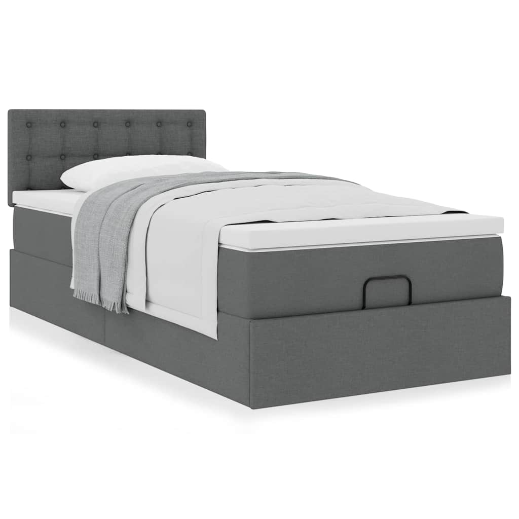 Cama otomana com colchão 90x200 cm tecido cinzento escuro