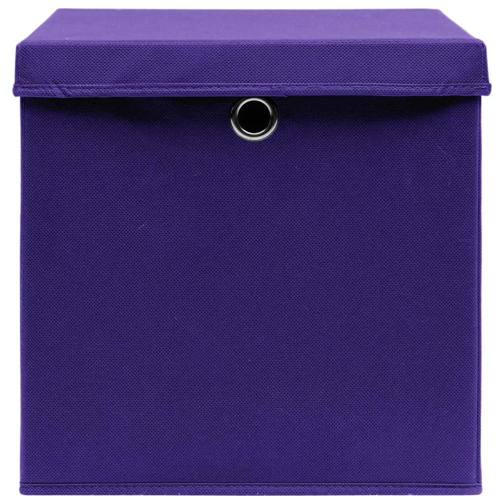Caixas de arrumação com tampas 4 pcs 32x32x32 cm tecido roxo