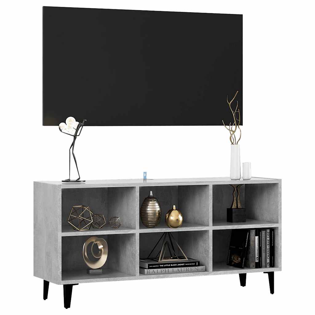 Móvel de TV com pernas em metal 103,5x30x50 cm cinzento cimento