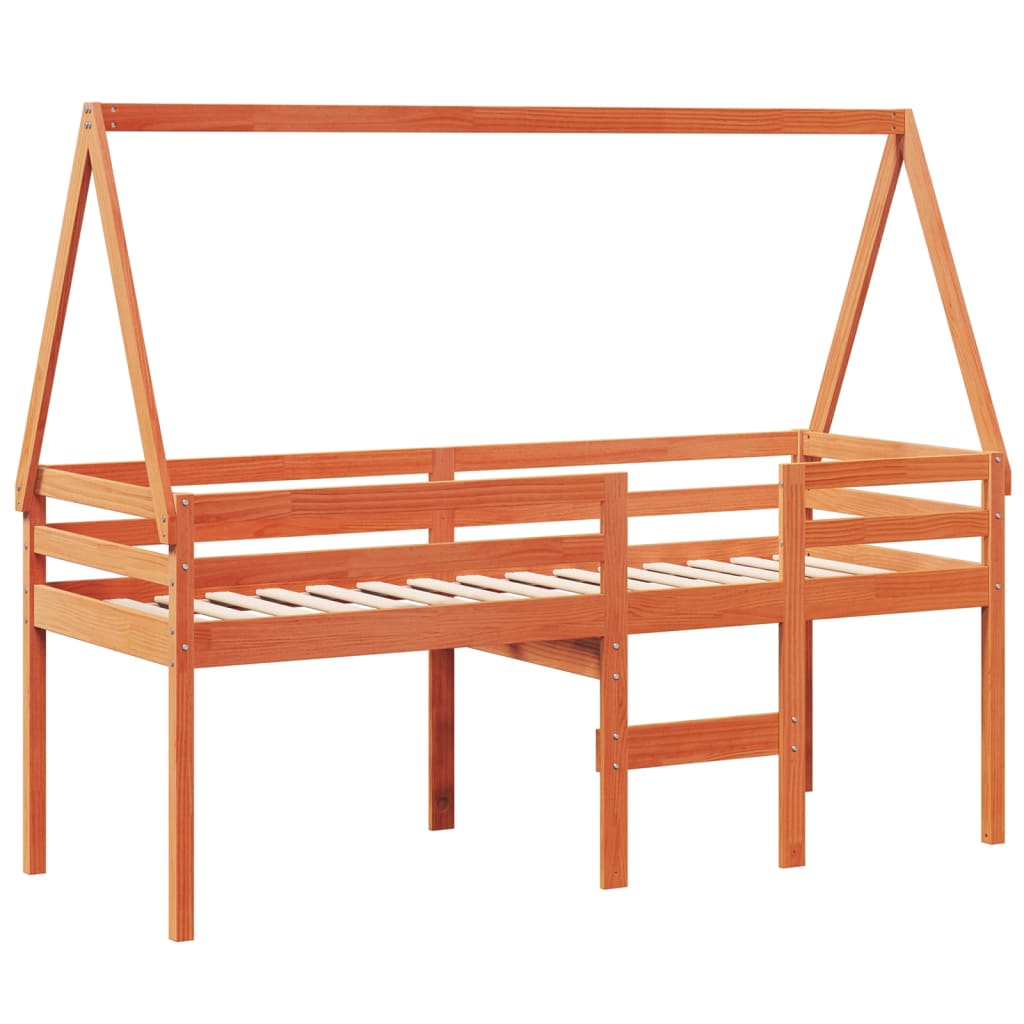 Cama alta com telhado 90x200 cm pinho maciço castanho-mel