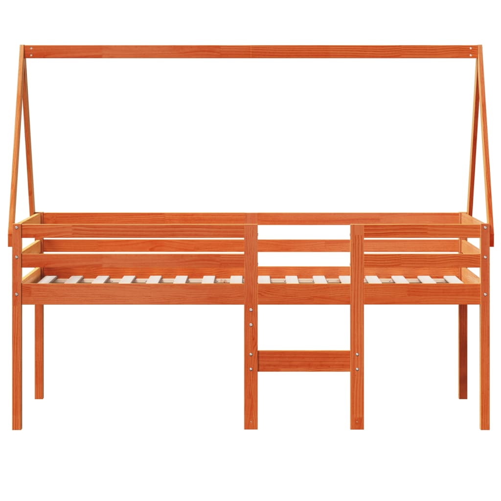 Cama alta com telhado 90x200 cm pinho maciço castanho-mel
