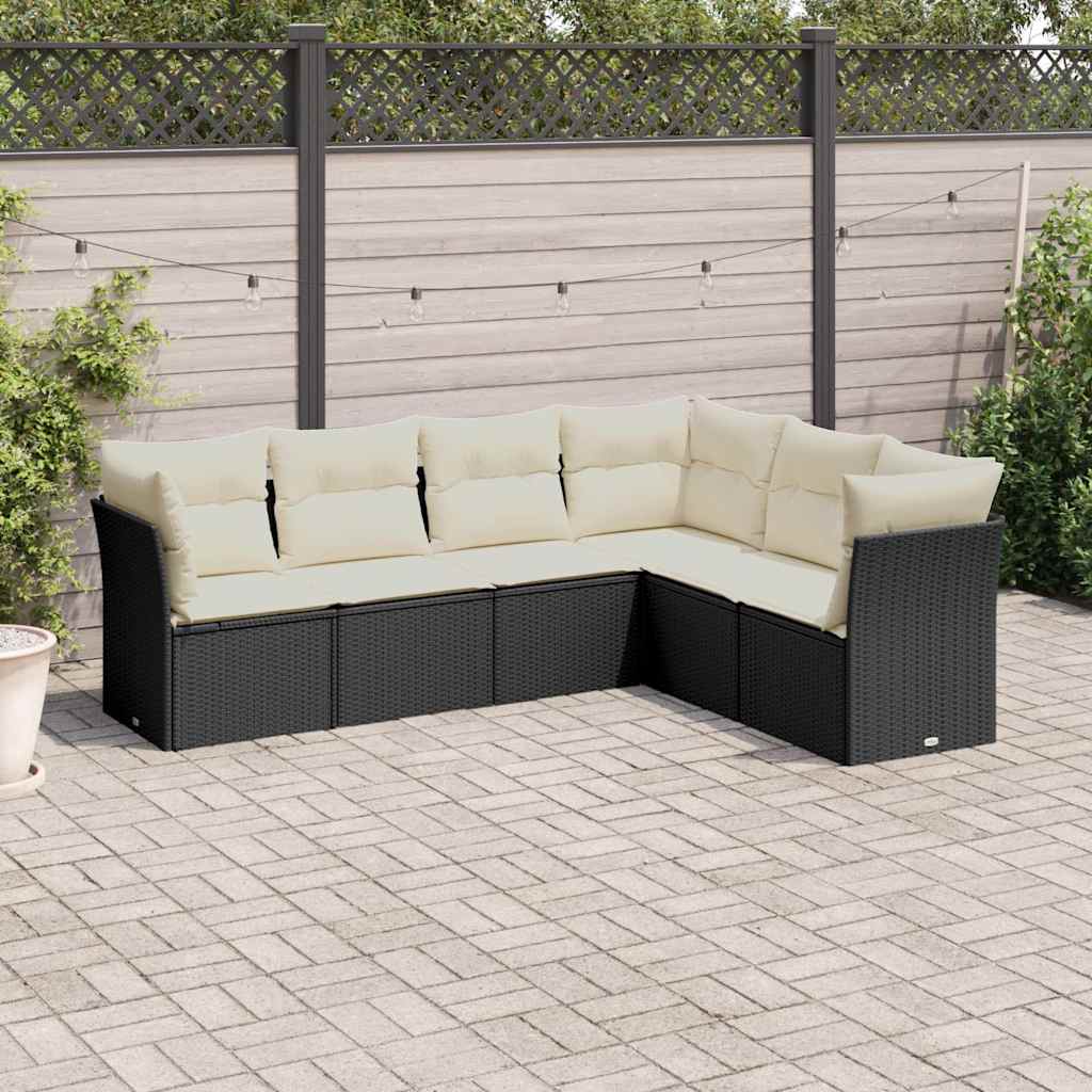 6 Pcs conjunto sofás de jardim c/ almofadões vime PE preto