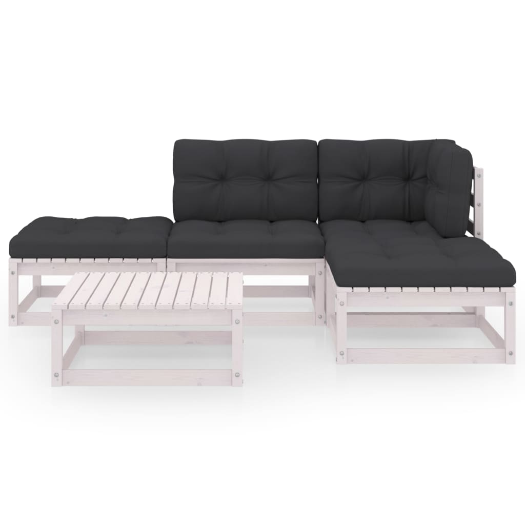 5 Pcs conjunto lounge de jardim c/ almofadões pinho maciço