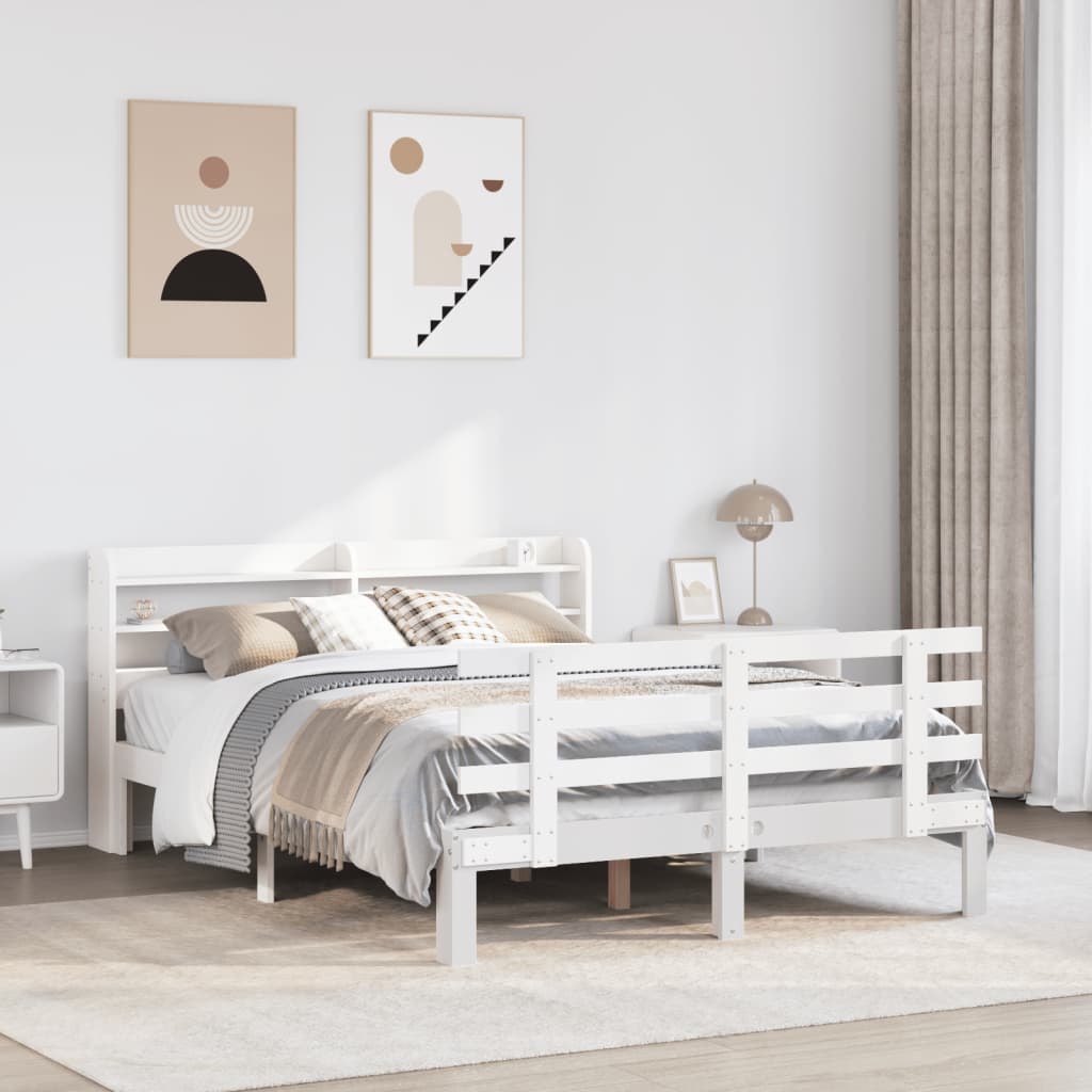 Estrutura de cama c/ cabeceira sem colchão 140x190 cm branco