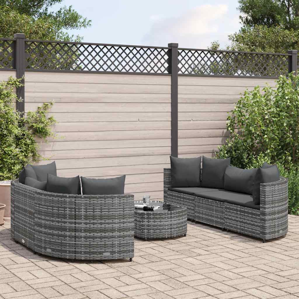 7 Pcs conjunto sofás p/ jardim c/ almofadões vime PE cinzento
