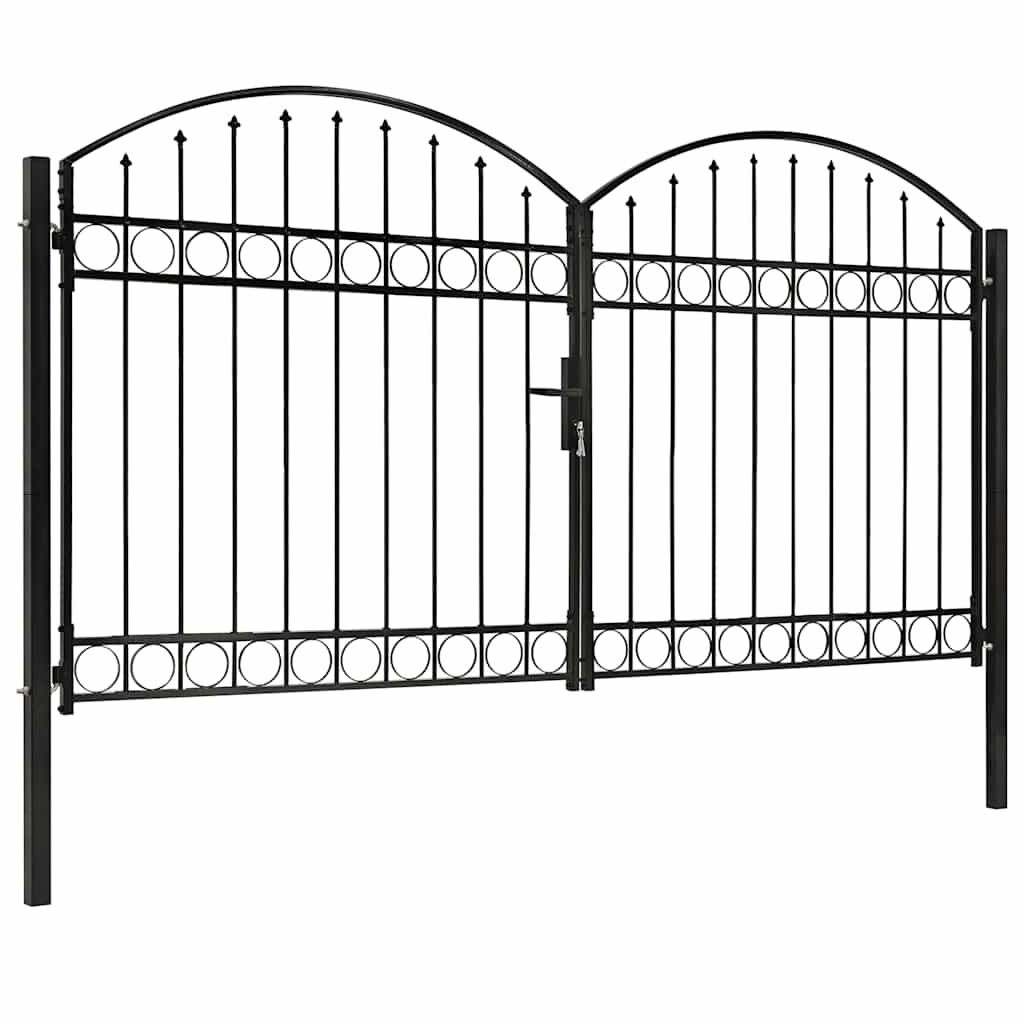 Portão de cerca assen porta dupla com topo arqueado em aço 300x175 cm