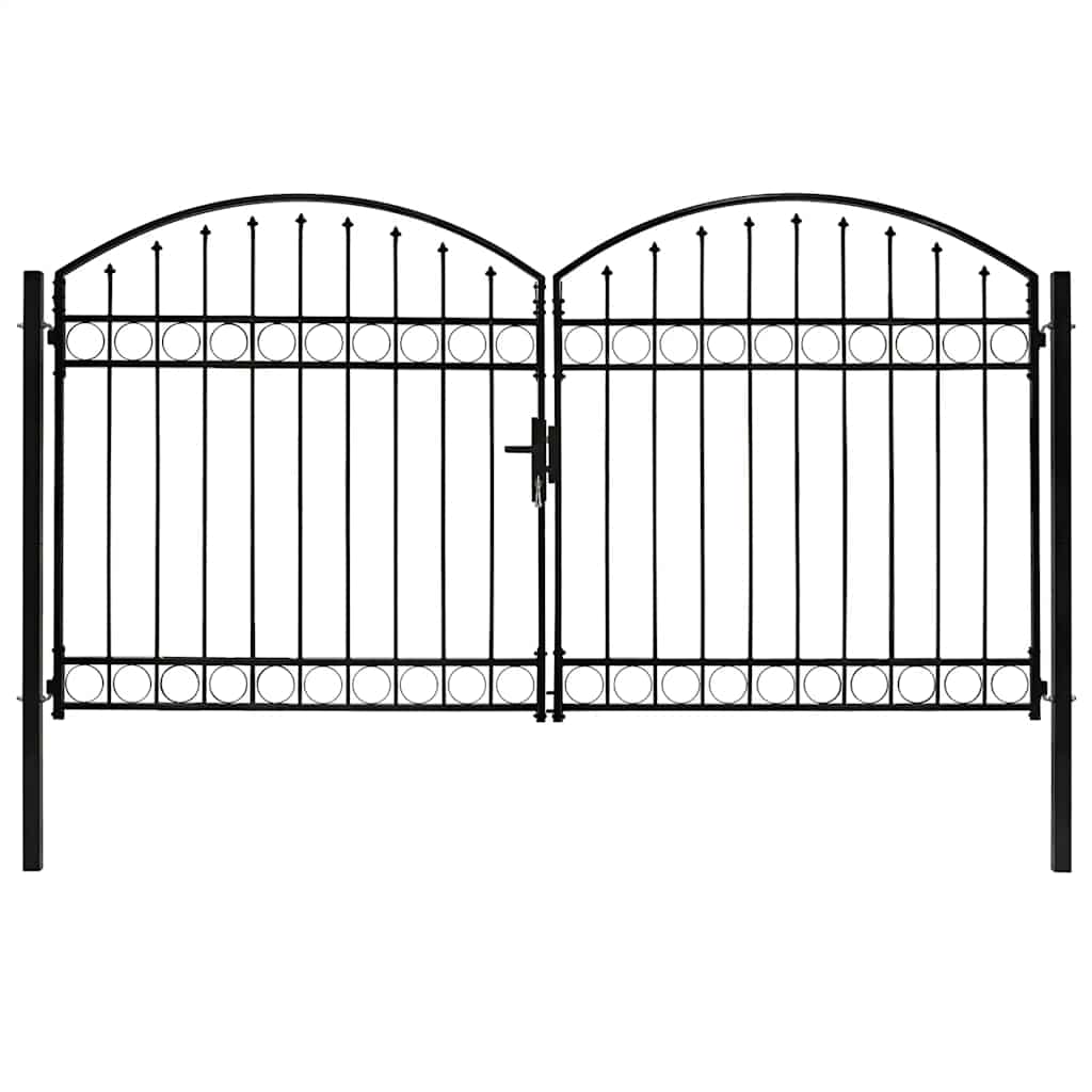 Portão de cerca assen porta dupla com topo arqueado em aço 300x175 cm