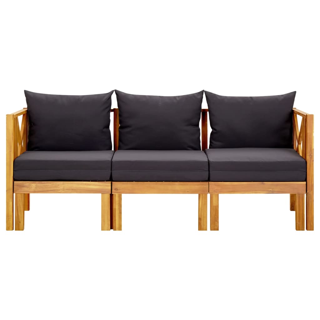 Banco de jardim 3 lugares c/ almofadões 179 cm acácia maciça