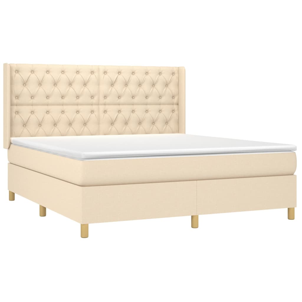 Cama box spring c/ colchão e LED 160x200 cm tecido cor creme
