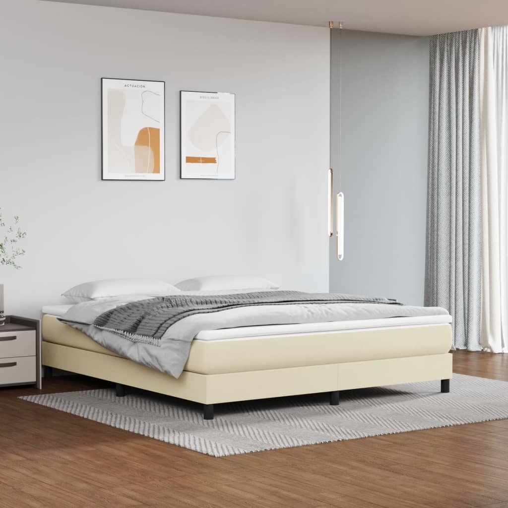 Cama com molas/colchão 160x200 cm couro artificial cor creme