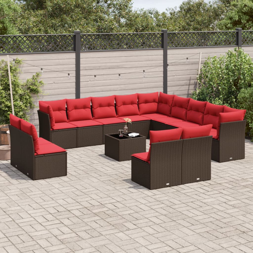 Conjunto de sofá de jardim com 14 peças e almofadas em rattan sintético marrom