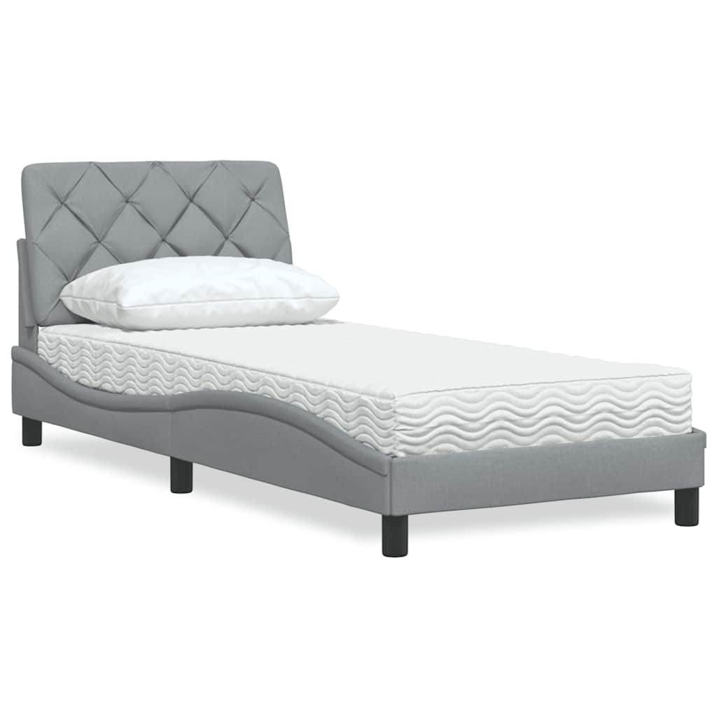 Cama com colchão 90x190 cm tecido cinzento-claro