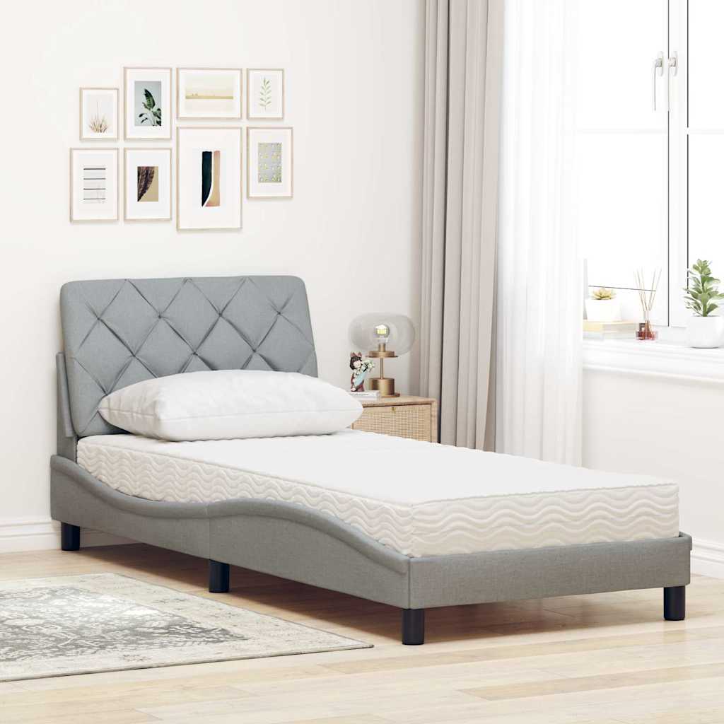 Cama com colchão 90x190 cm tecido cinzento-claro