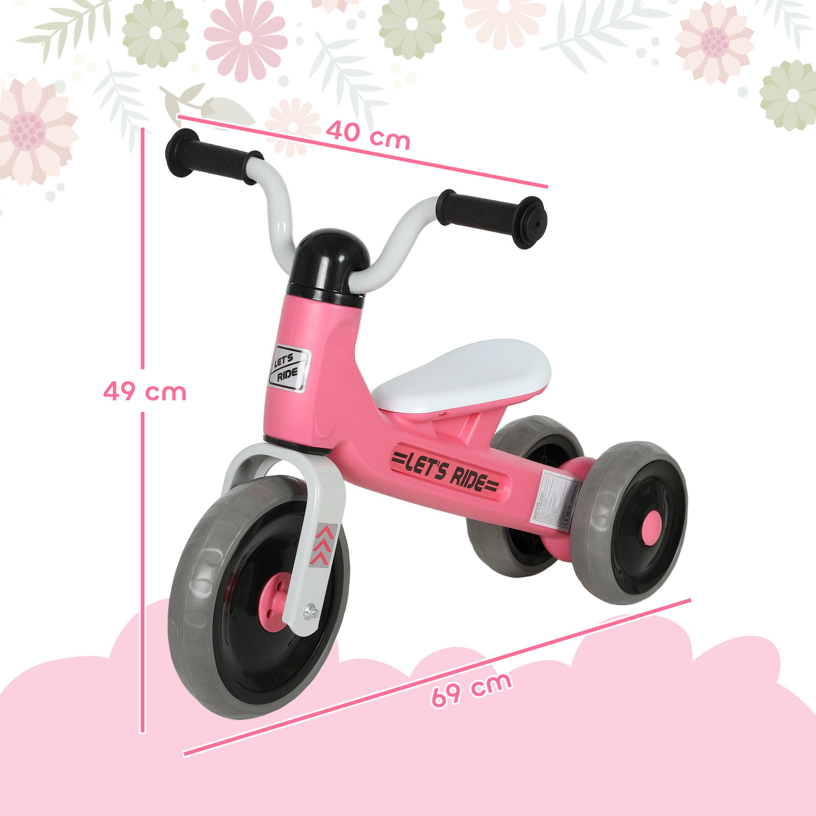 Bicicleta sem pedais para crianças dos 12 aos 36 meses bicicleta de equilíbrio com guiadores com rotação limitada a 60° 69x40x49 cm rosa