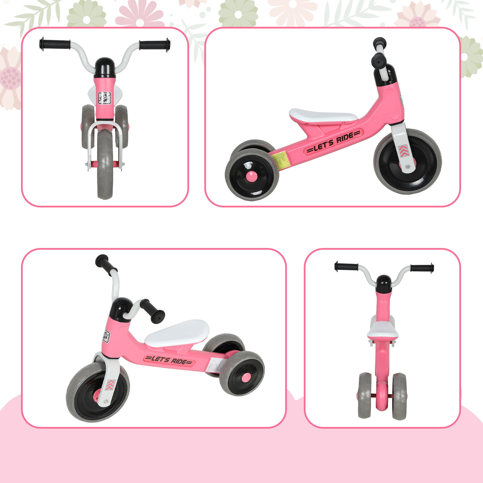 Bicicleta sem pedais para crianças dos 12 aos 36 meses bicicleta de equilíbrio com guiadores com rotação limitada a 60° 69x40x49 cm rosa