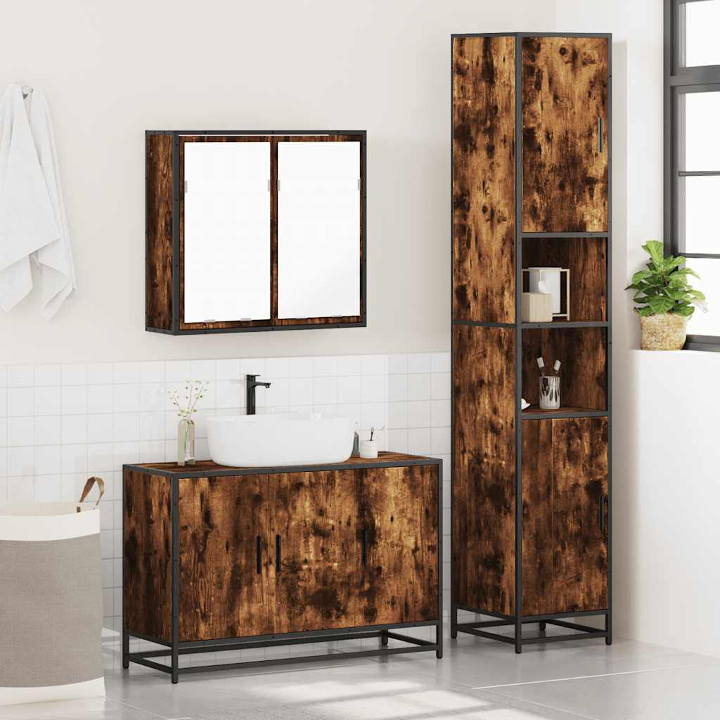 3 Pcs conjunto de móveis wc madeira processada carvalho fumado