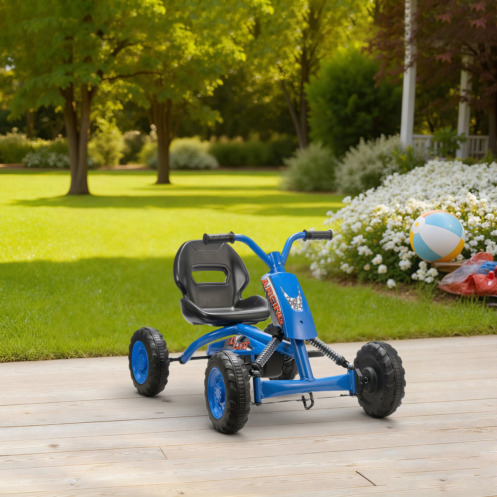 Kart a pedais go-kart com rodas PP estrutura de aço carga 30 kg para crianças 2-5 anos 84x54x56 cm azul