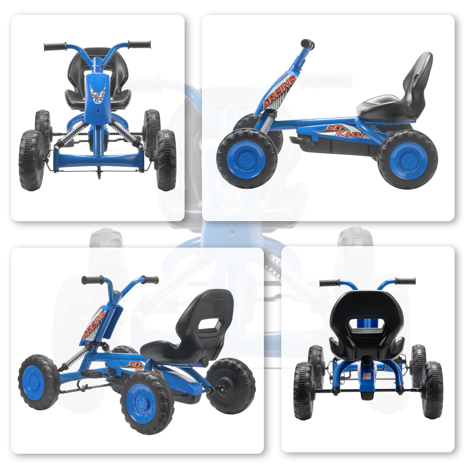 Kart a pedais go-kart com rodas PP estrutura de aço carga 30 kg para crianças 2-5 anos 84x54x56 cm azul