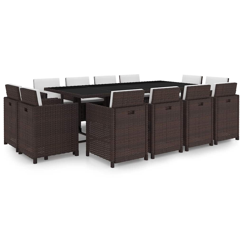 13 Pcs conjunto jantar exterior com almofadões vime PE castanho