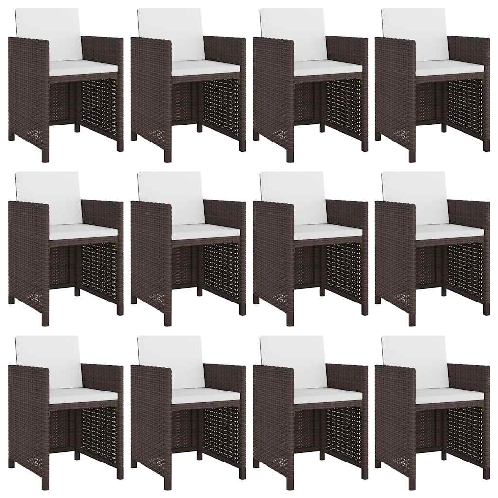 13 Pcs conjunto jantar exterior com almofadões vime PE castanho
