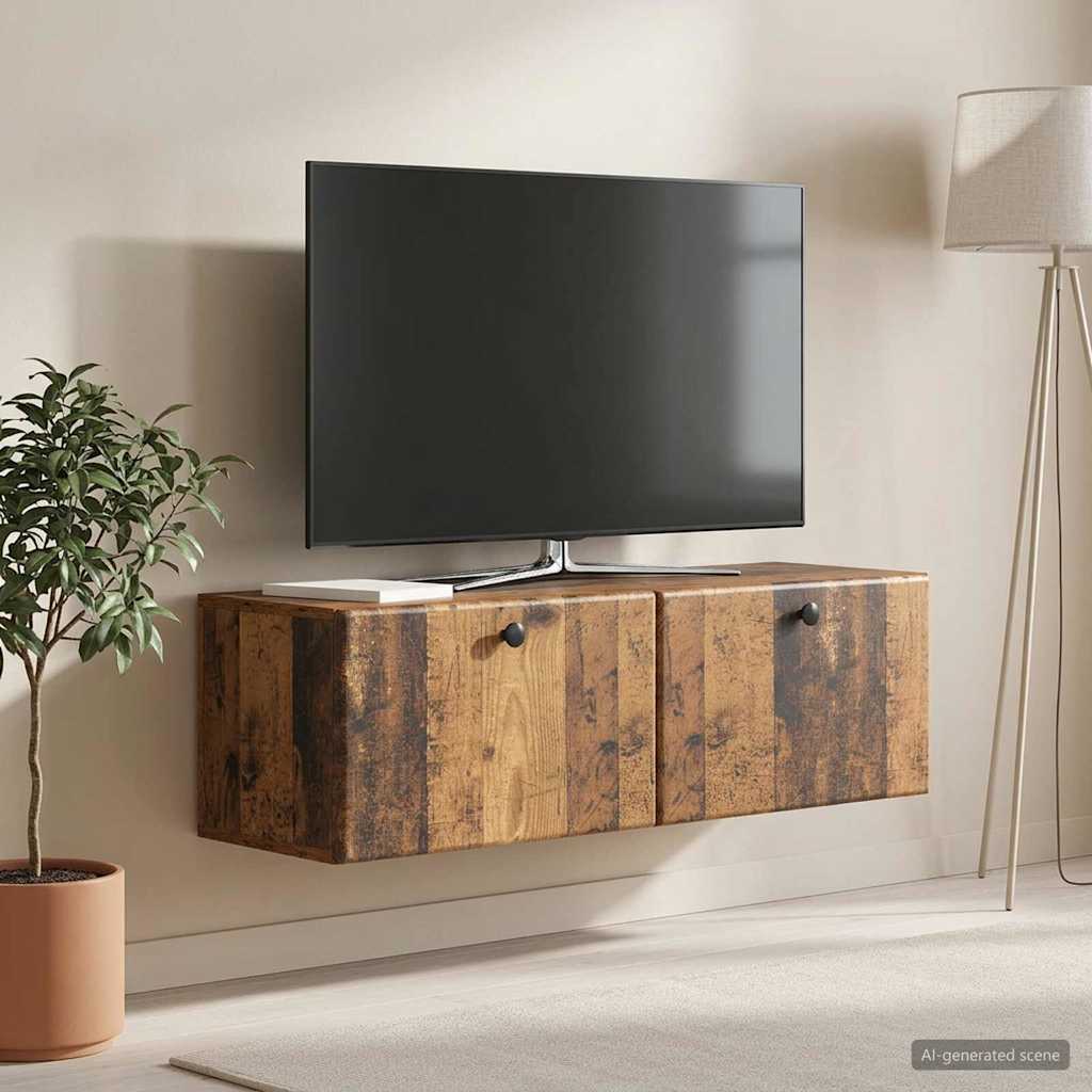 Gabinete de TV de parede 98 x 31 x 30 cm madeira antiga