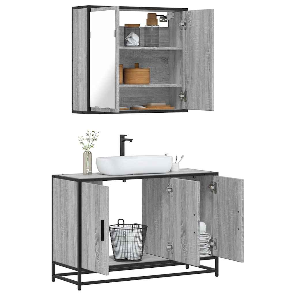 2 Pcs conjunto móveis wc derivados de madeira sonoma cinza