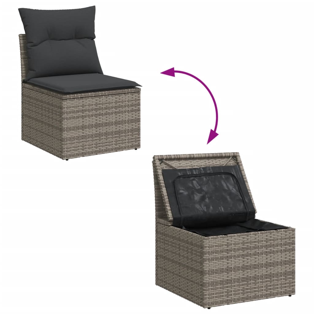 11 Pcs conjunto sofás de jardim c/ almofadões vime PE cinzento
