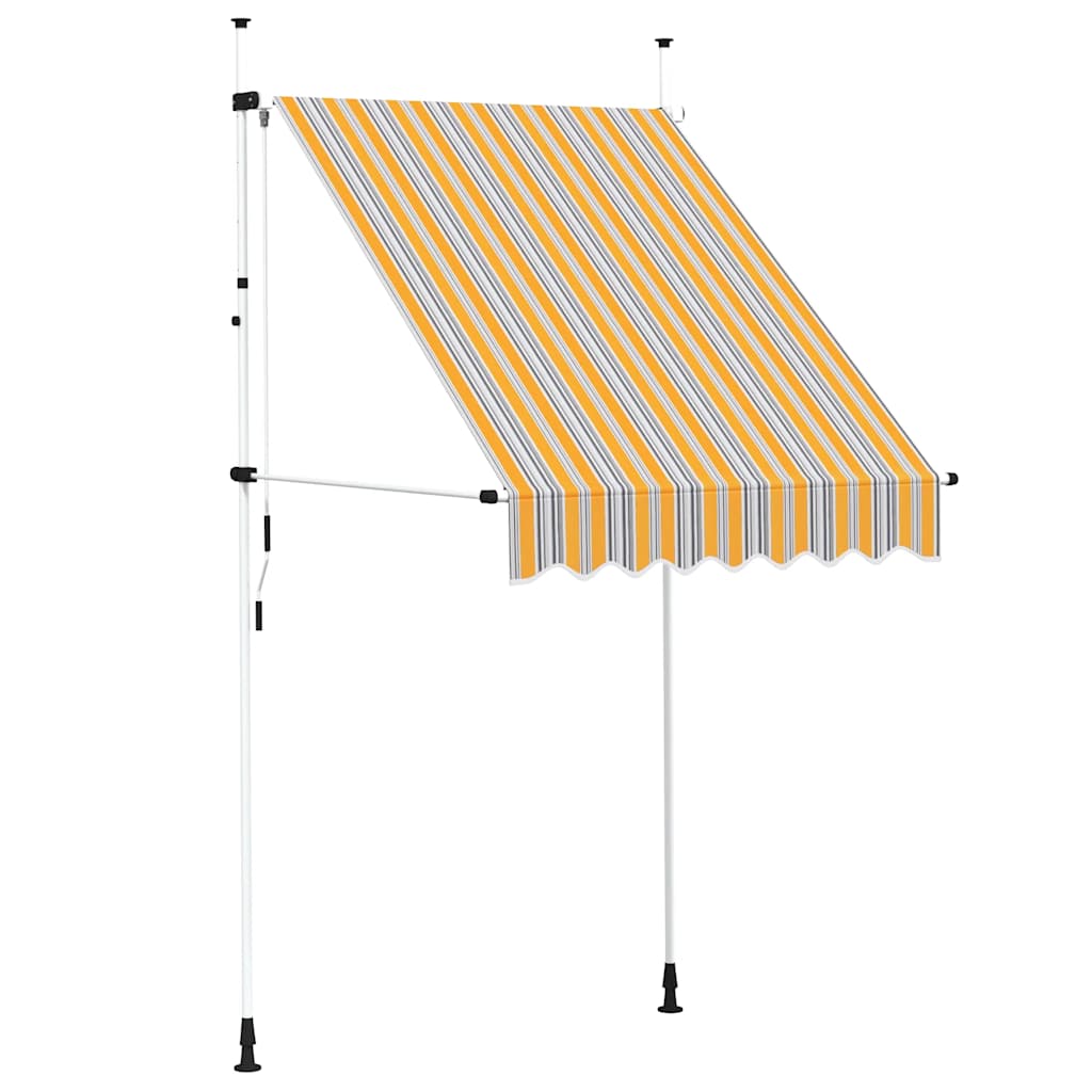 Toldo retrátil manual 150 cm riscas amarelas e azuis