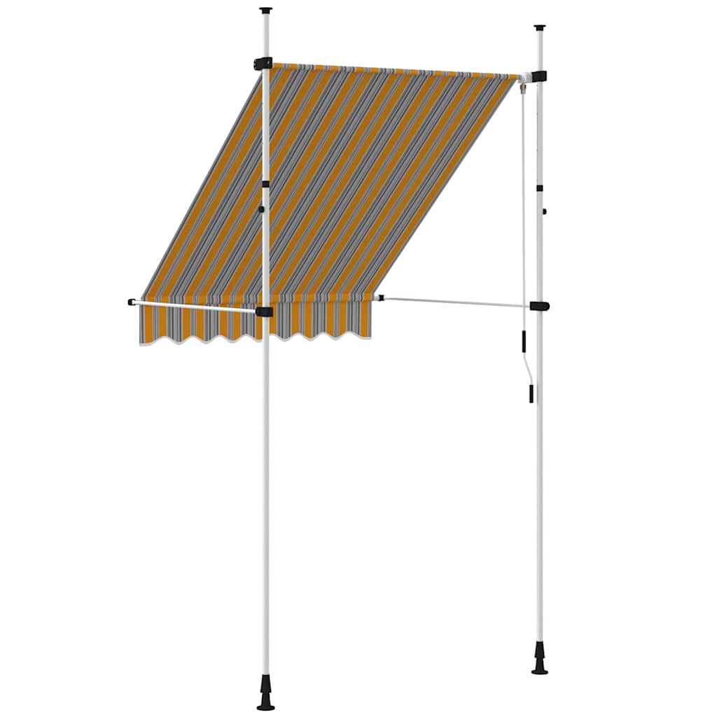 Toldo retrátil manual 150 cm riscas amarelas e azuis