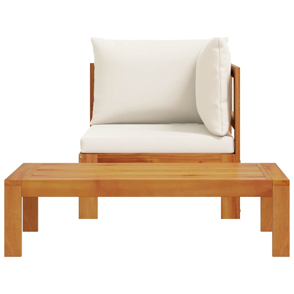 2 Pcs conjunto de sofás de jardim c/ almofadões acácia maciça