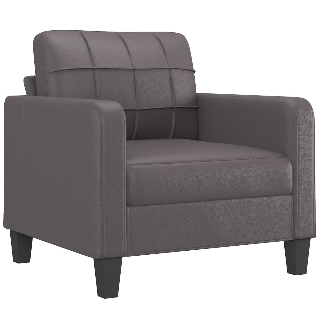 3 Pcs conjunto de sofás c/ almofadões couro artificial cinzento