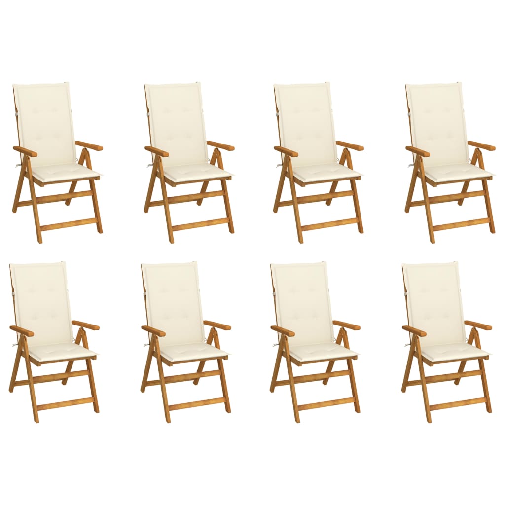 Cadeiras de jardim dobráveis c/ almofadões 8 pcs acácia maciça
