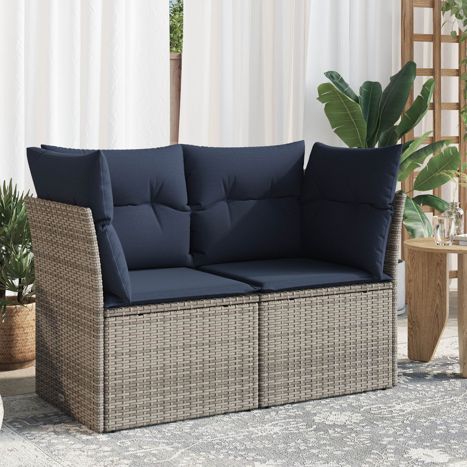 | Sofá de jardim | com almofada cinzeto 124 x 62 x 69 cm vime PE