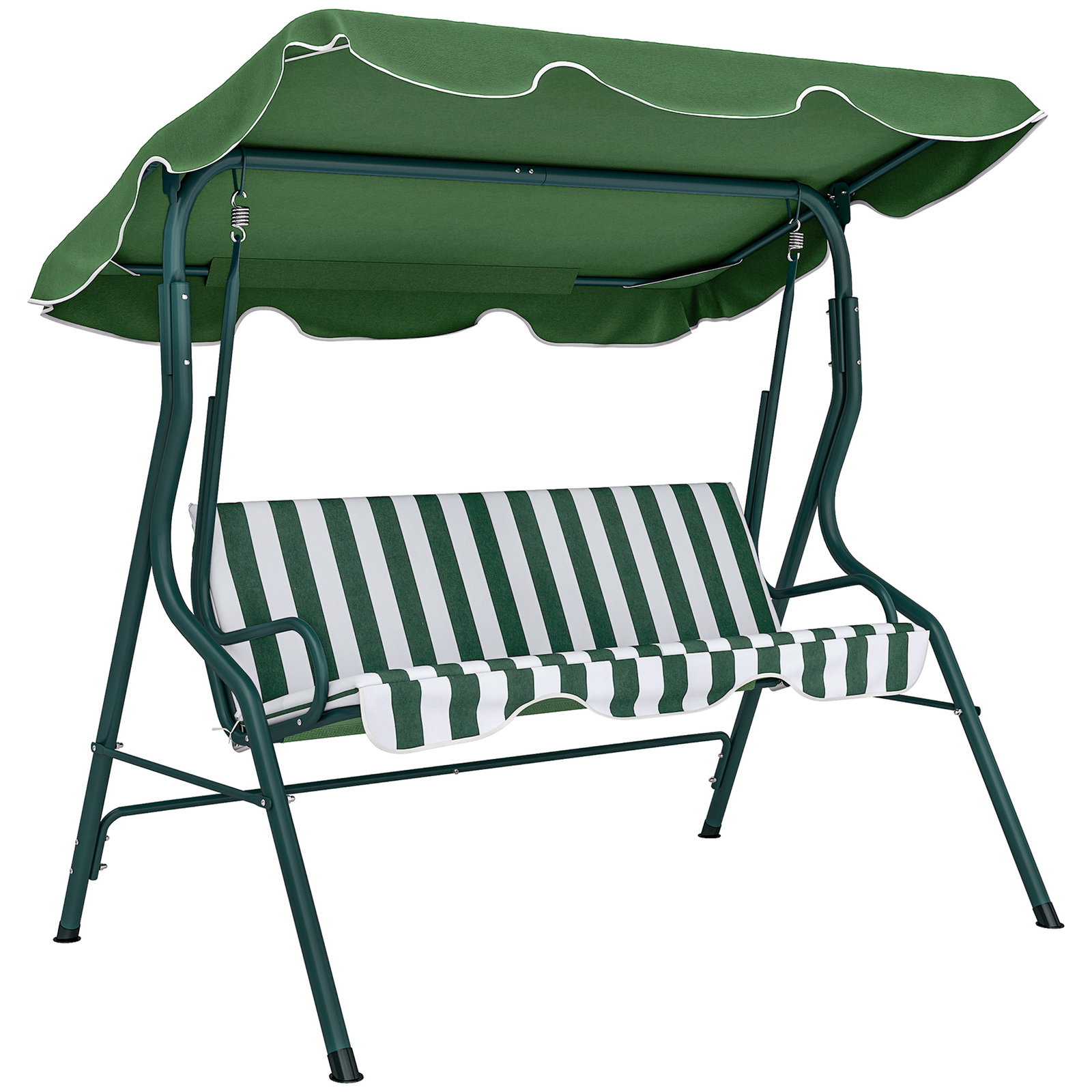 Baloiço de jardim de 2-3 lugares com almofada toldo ajustável terraço patio capacidade 240kg 170x110x153cm verde e branco