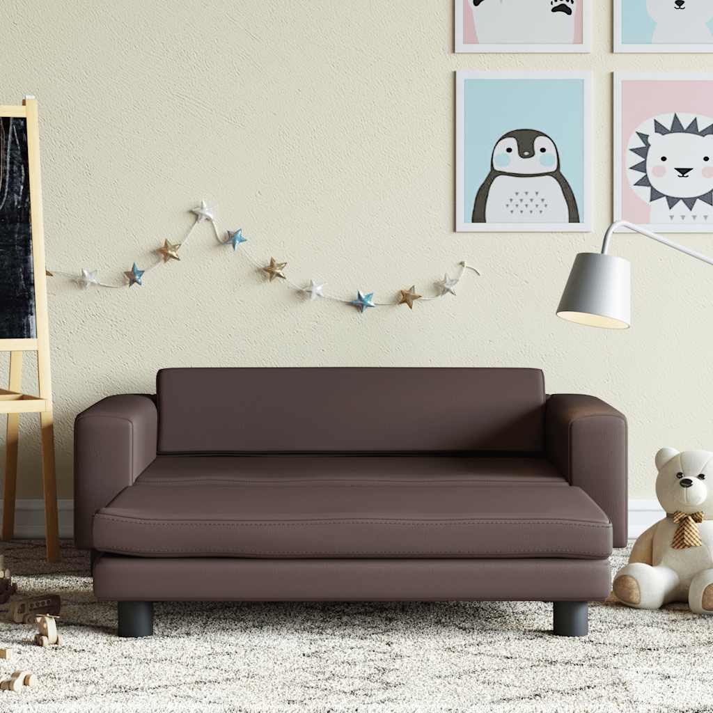 Sofá infantil c/ apoio pés 100x50x30 cm couro artif. castanho