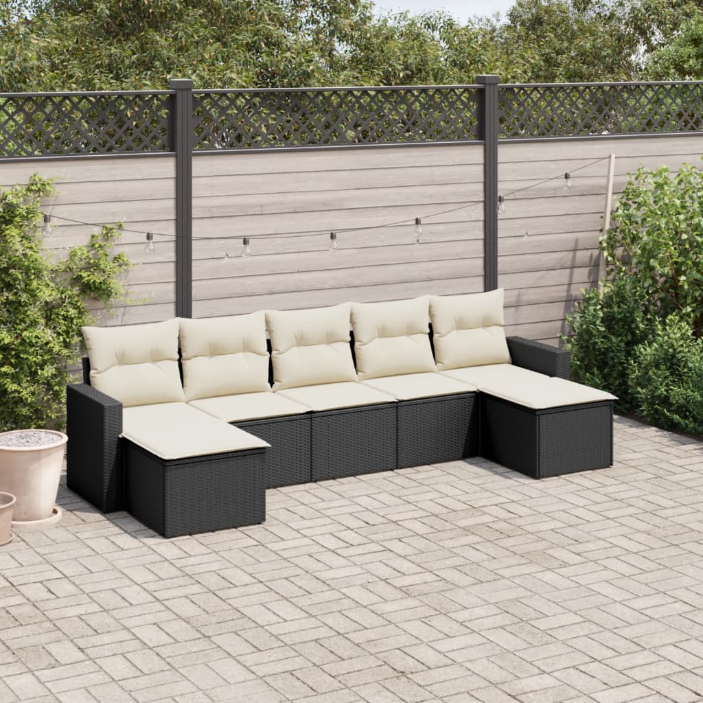 7 Pcs conjunto de sofás p/ jardim c/ almofadões vime PE preto