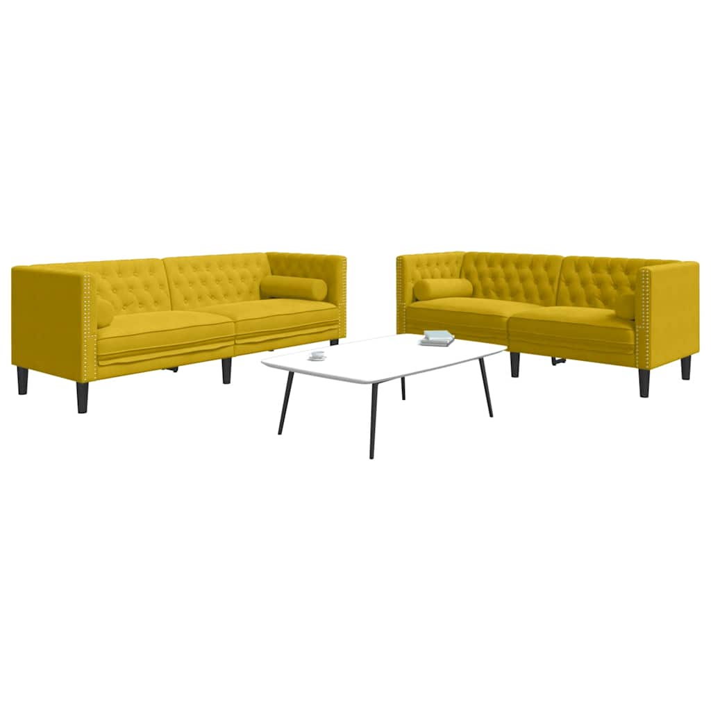 2 Pcs conjunto de sofás chesterfield com rolos veludo amarelo