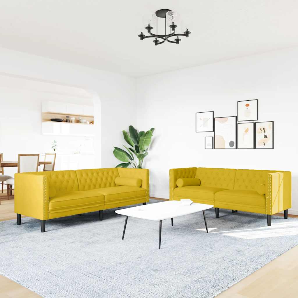 2 Pcs conjunto de sofás chesterfield com rolos veludo amarelo