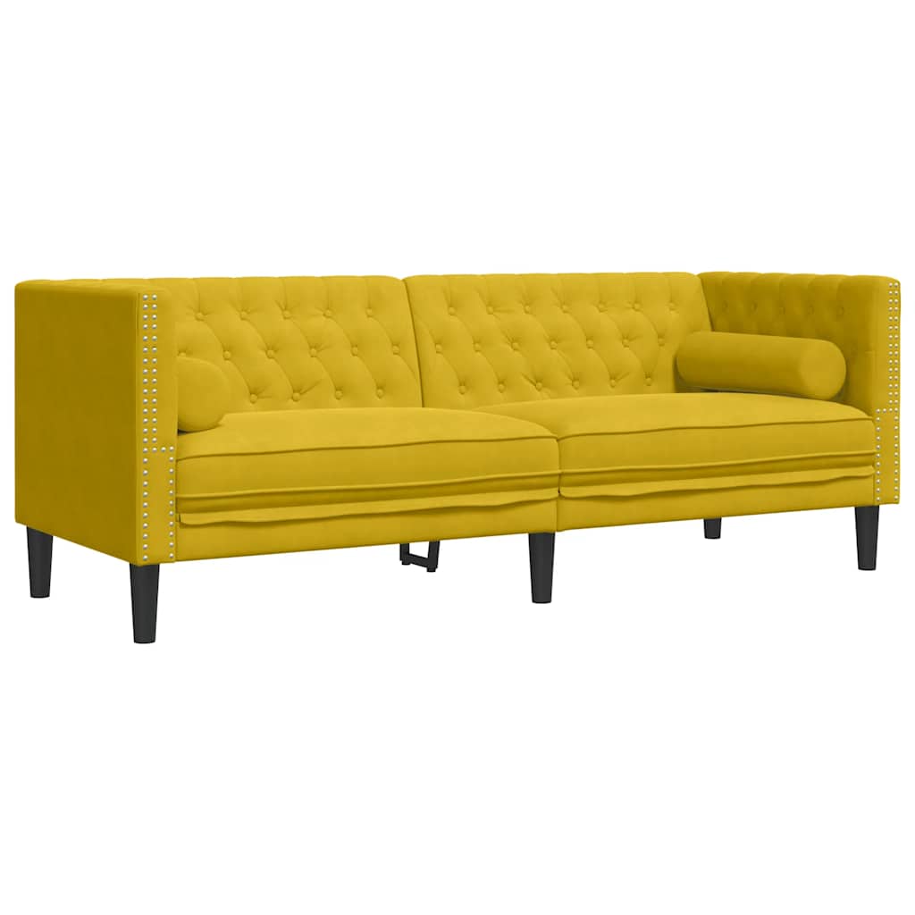 2 Pcs conjunto de sofás chesterfield com rolos veludo amarelo