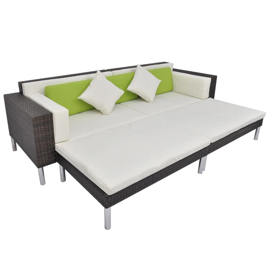 4 Pcs conjunto lounge jardim c/ almofadões vime PE castanho