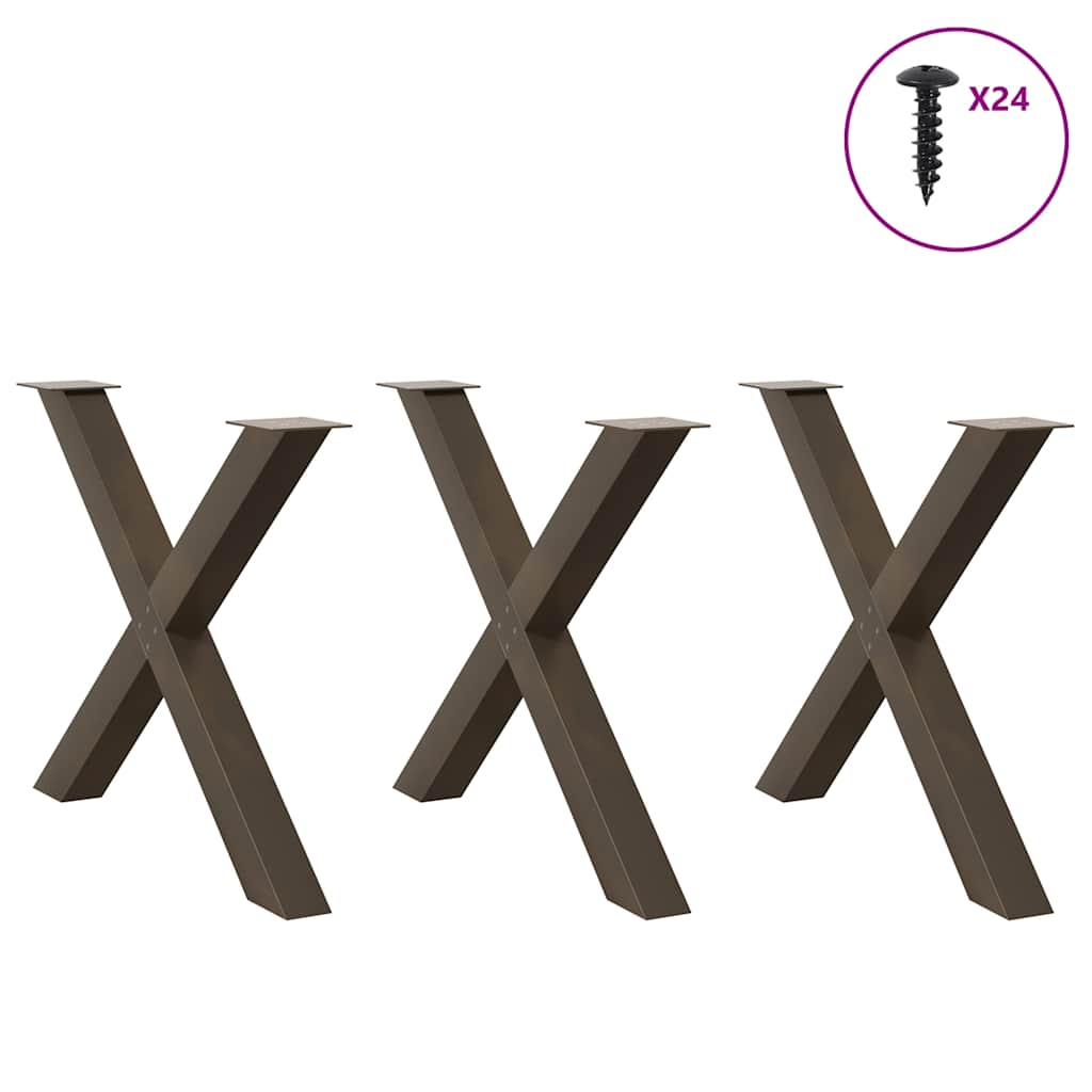 Pés para mesa de jantar em formato de x, 3 peças, aço natural, 90x (72-73) cm, aço