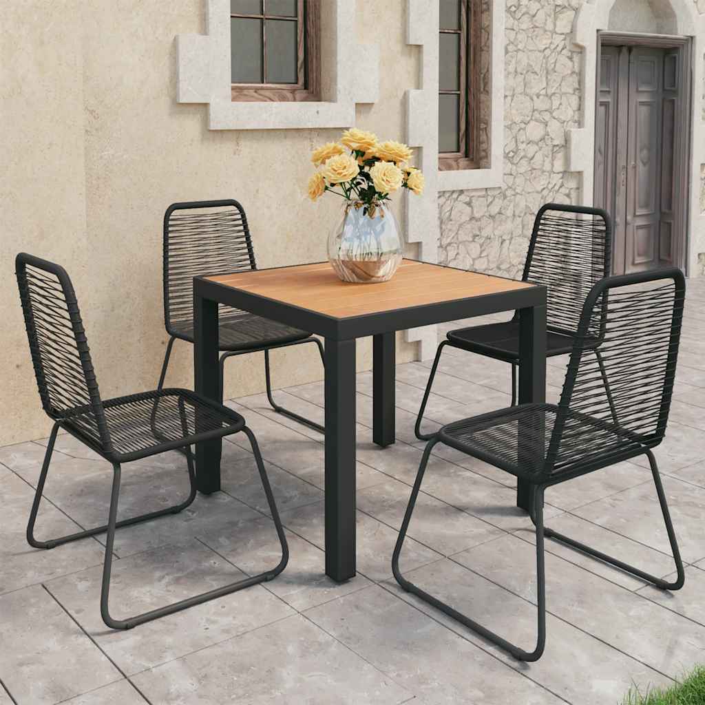 5 Pcs conjunto de jantar p/ jardim vime de PVC preto e castanho