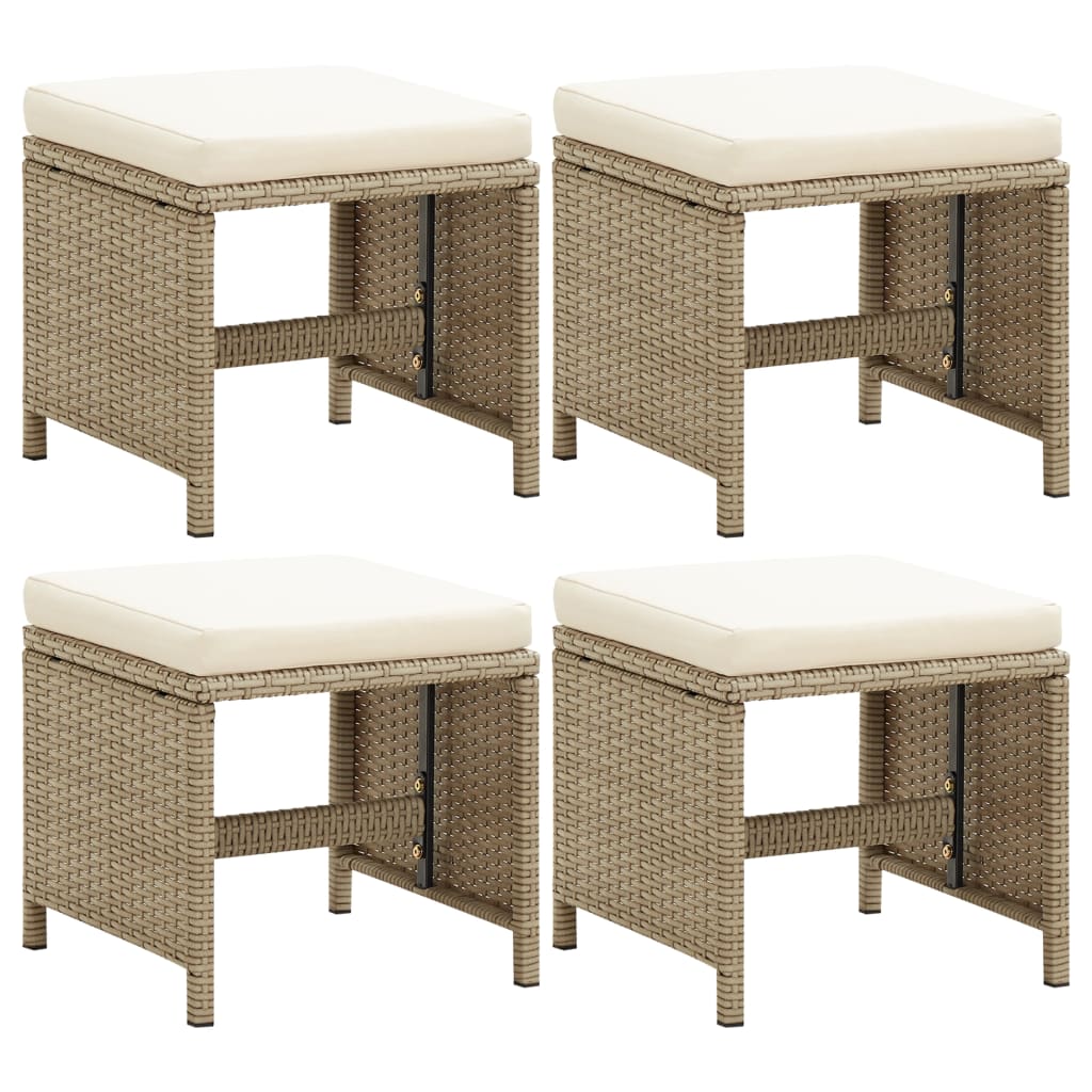 Bancos de jardim 4 pcs com almofadões vime PE bege