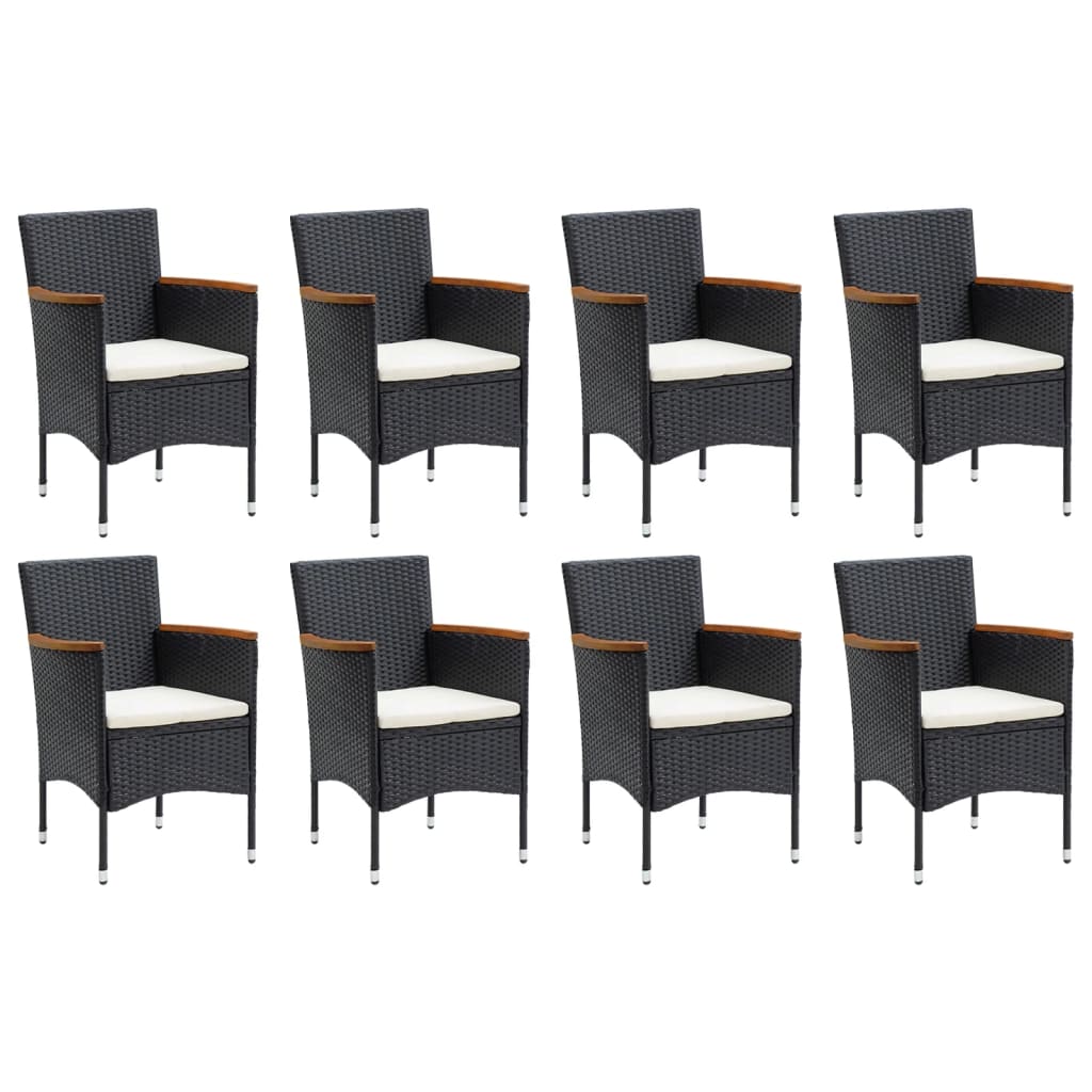 9 Pcs conjunto de jantar p/ jardim c/ almofadões vime PE preto