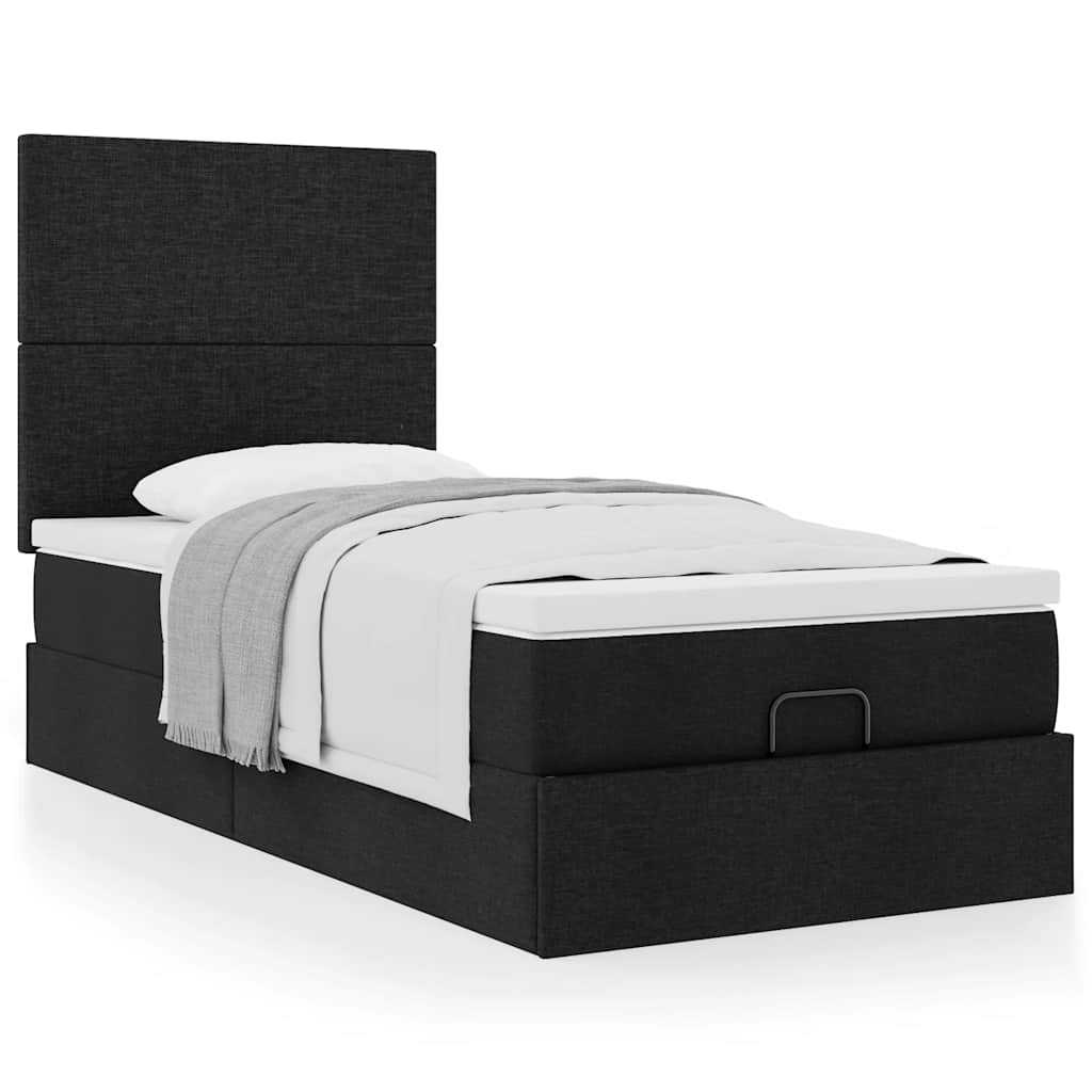 Cama otomana com colchão 100x200 cm tecido preto