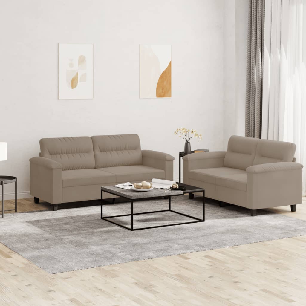 2 Pcs conjunto sofás c/ almofadões microfibra cinza-acastanhado